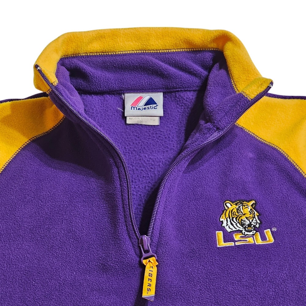 LSU Fleece Purple Gold Womens Small Pullover Quarter Zip Tigers Majestic NCAA